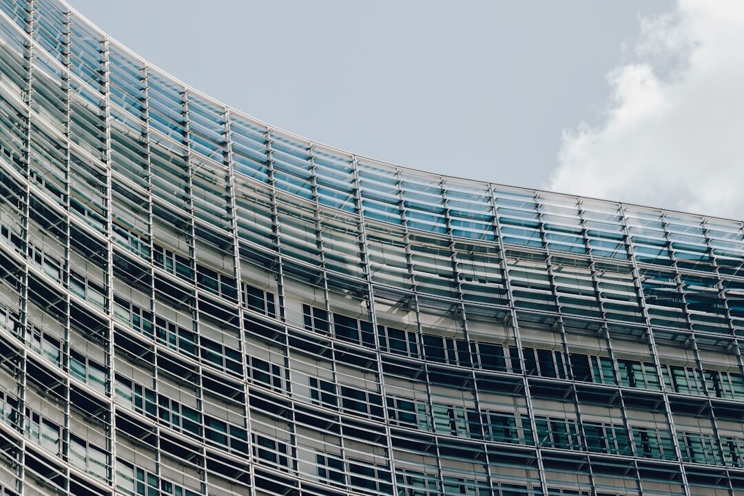 Modern glass office building exterior in Brussels